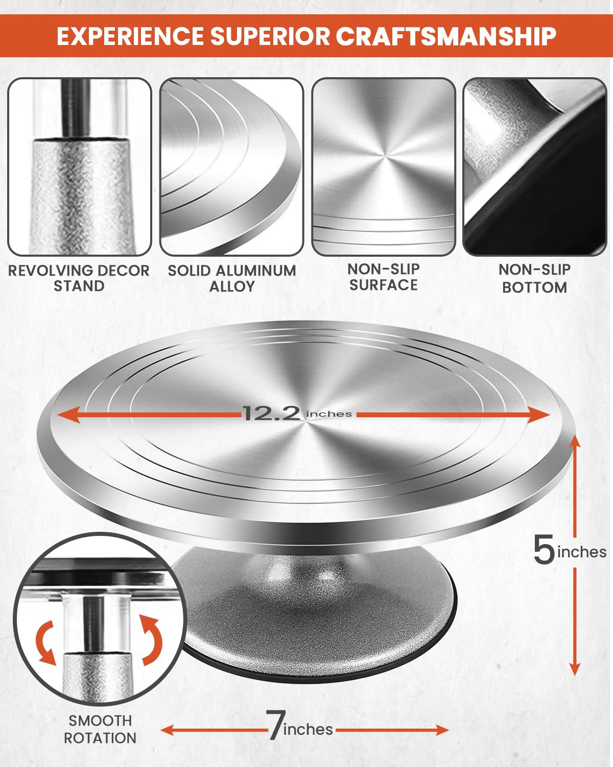 RFAQK 12in metal turntable offering smooth, stable cake rotation