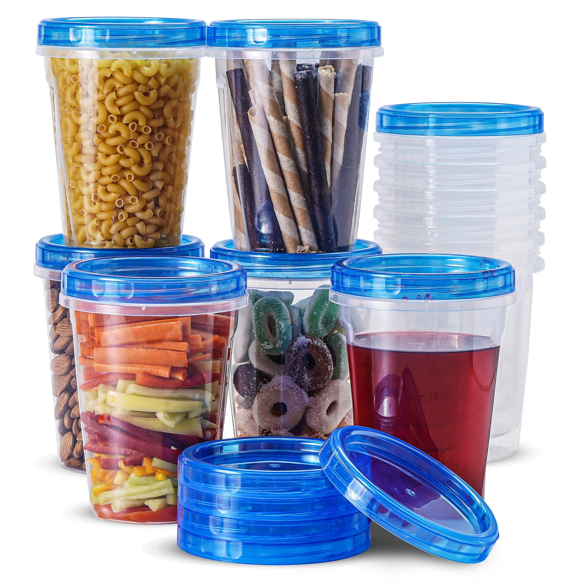 RFAQK 24pcs freezer containers with 32oz capacity and twist lids for easy meal prep.