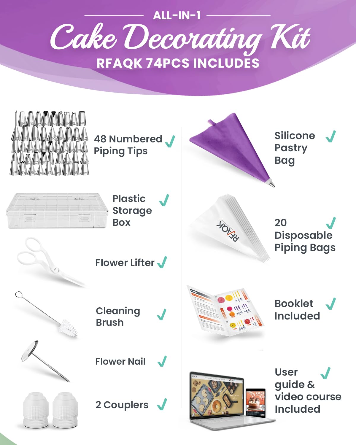 RFAQK 48 numbered tips close-up showcases pattern-ready tools for precise designs.
