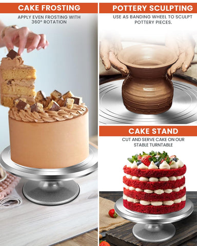 RFAQK turntable allows easy access to all cake sides for frosting