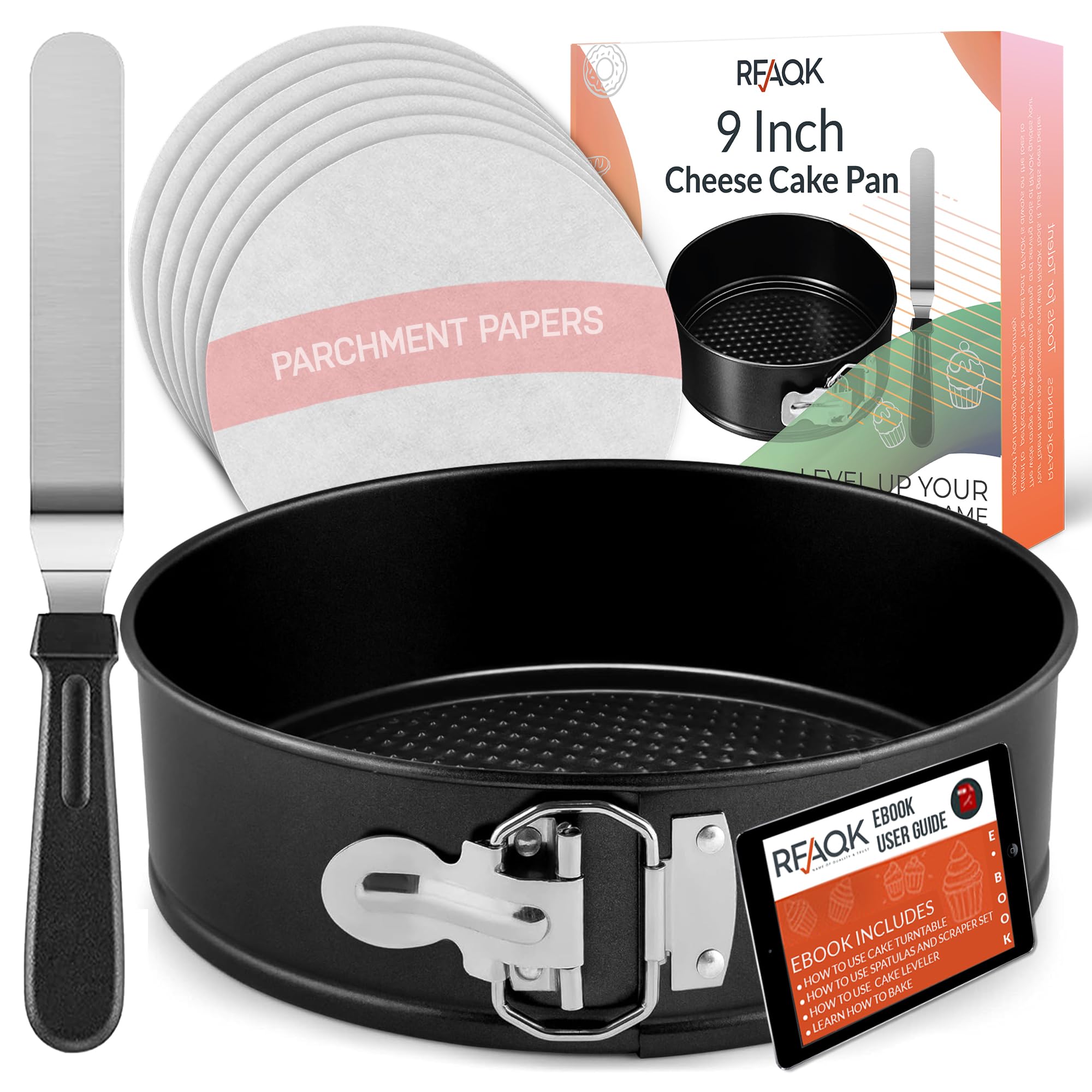 RFAQK nonstick 9-inch springform pan ready for cheesecake with easy release