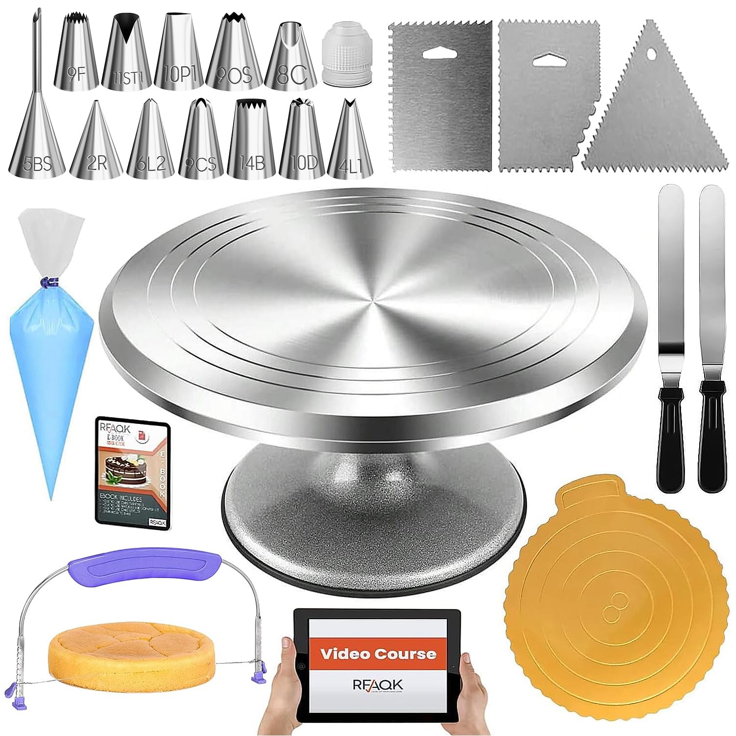 RFAQK rotating cake turntable stand for smooth icing and even decoration.