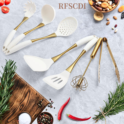 RFSCDI white gold silicone soup ladle for easy stirring and serving comfort