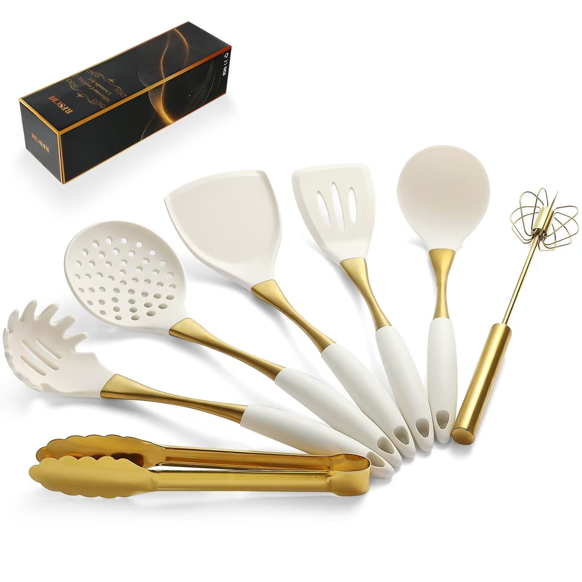 RFSCDI white gold silicone spatula protecting nonstick pans while flipping with precision
