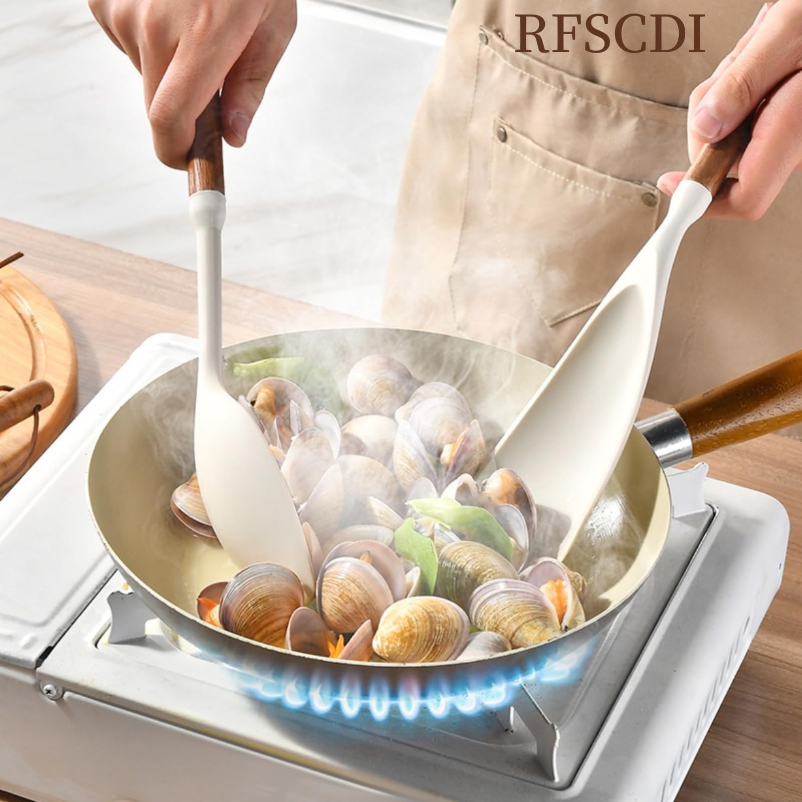 RFSCDI white silicone slotted spoon drains liquids while serving.