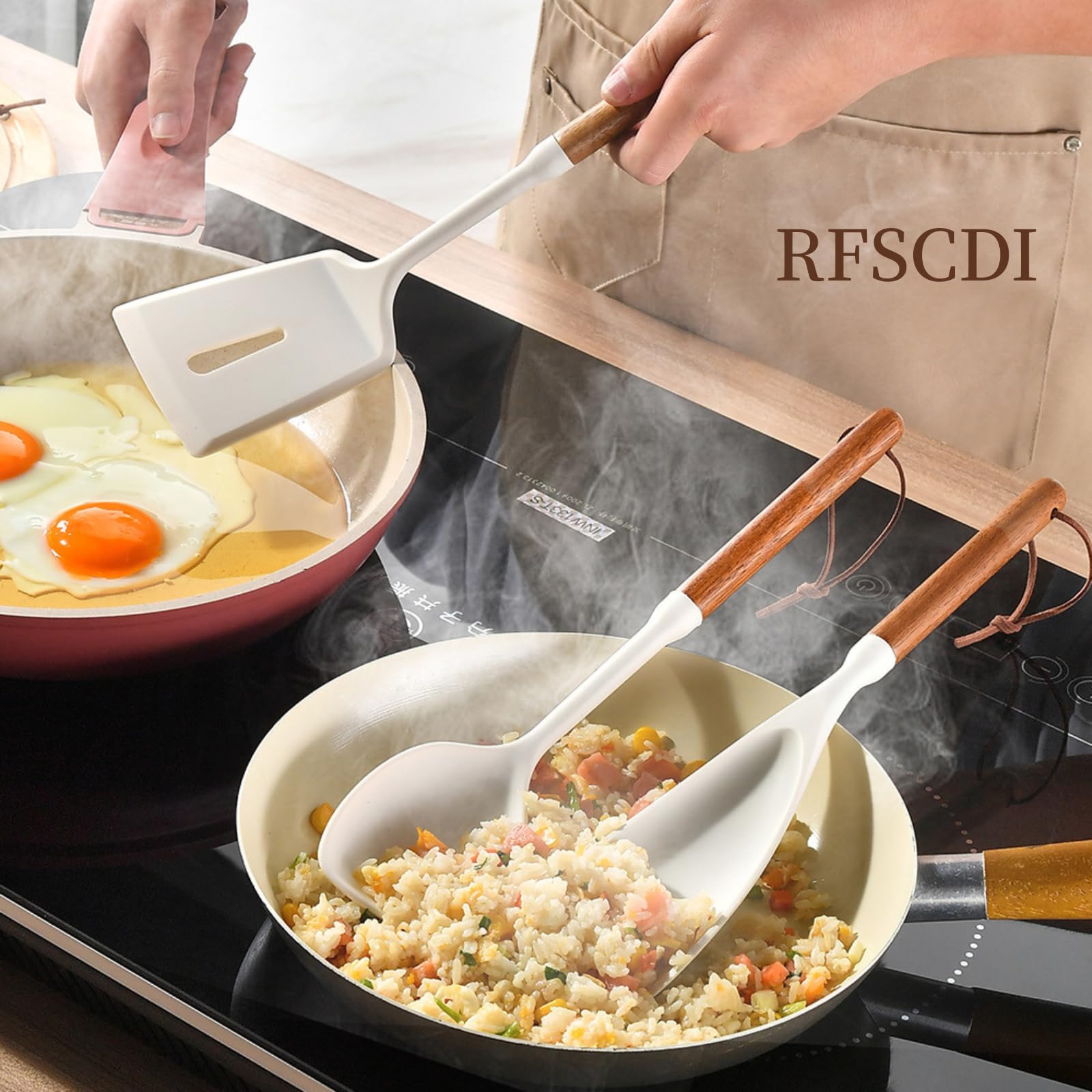 RFSCDI white silicone soup spoon ideal for stirring soups and thick sauces.