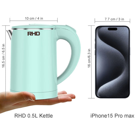 RHD 0.5L kettle green with open lid for easy filling and cleaning