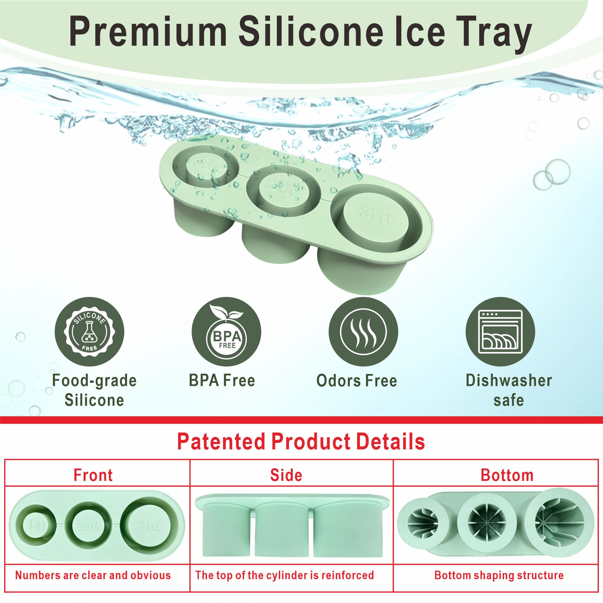 Rhewatin silicone ice cube mold is food-grade and dishwasher safe for easy cleanup.