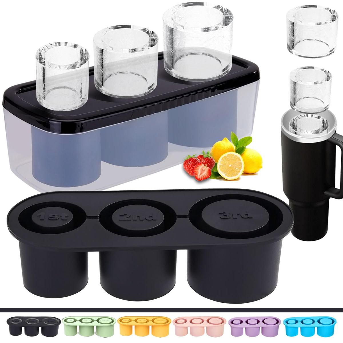 Rhewatin tumbler ice tray designed for Stanley and Yeti, fits 30-40oz cups for quick cooling.