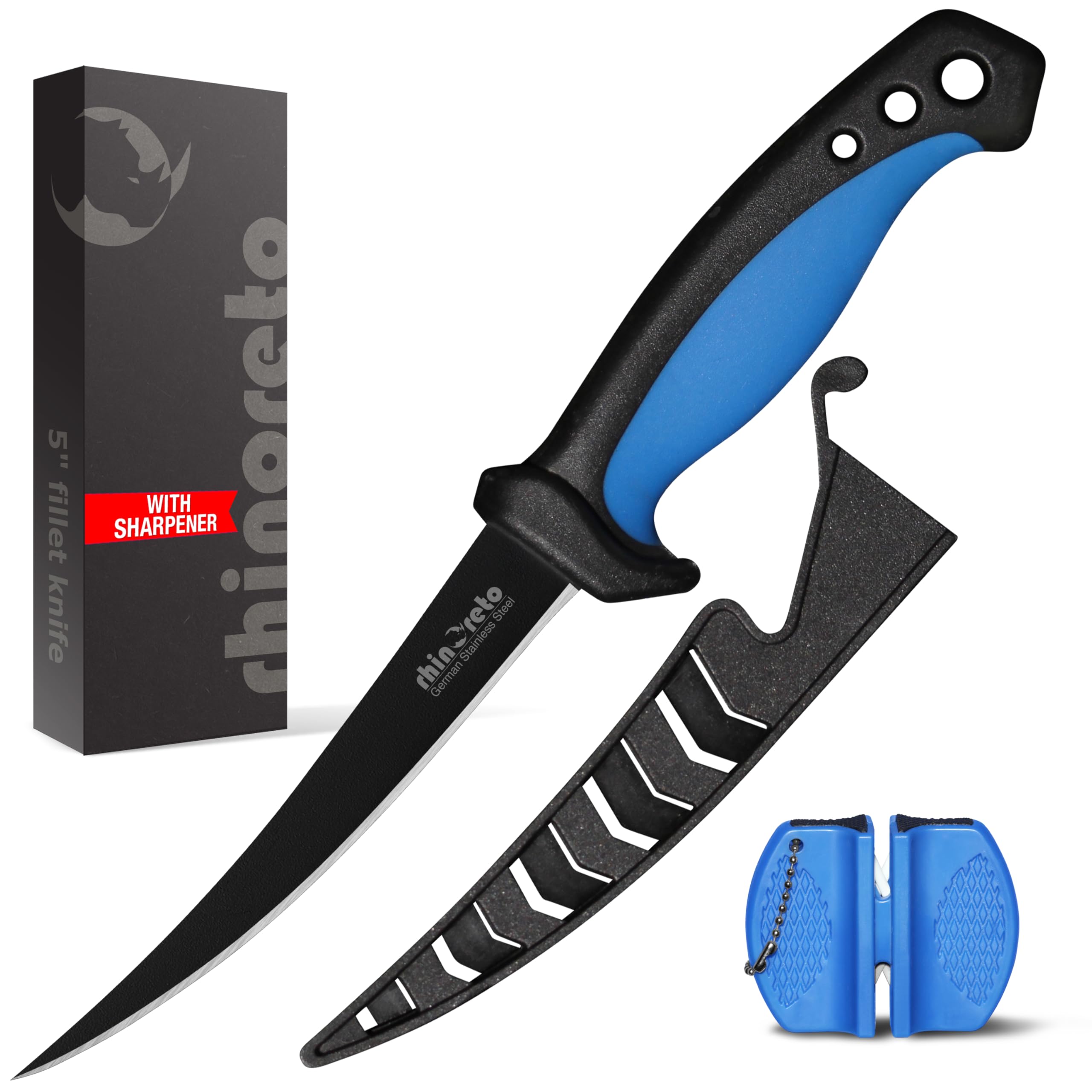 Rhinoreto fillet knife with flexible blade for precise fillets.