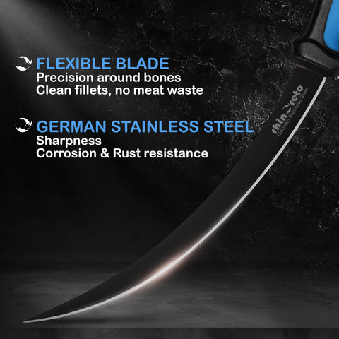 Rhinoreto Fillet Knife flexible curved blade for easy fish filleting.