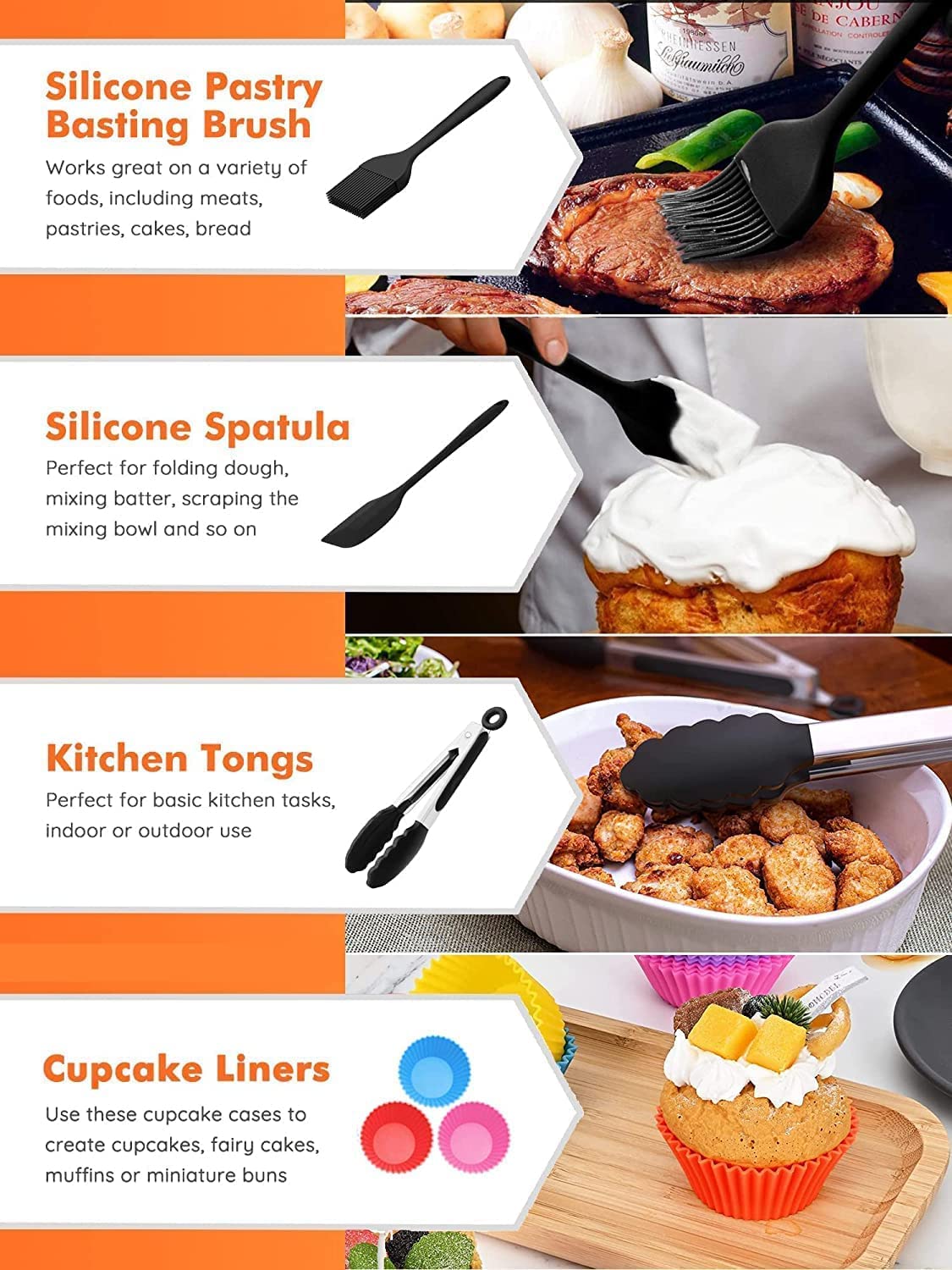 RHM silicone cupcake liners provide reusable, non-stick cups for even baking.