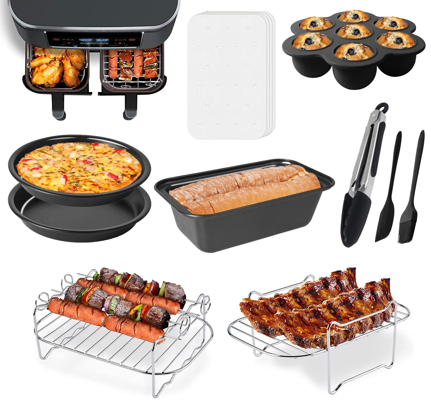 RHM dual-basket air fryer cake pan for even baking and easy release