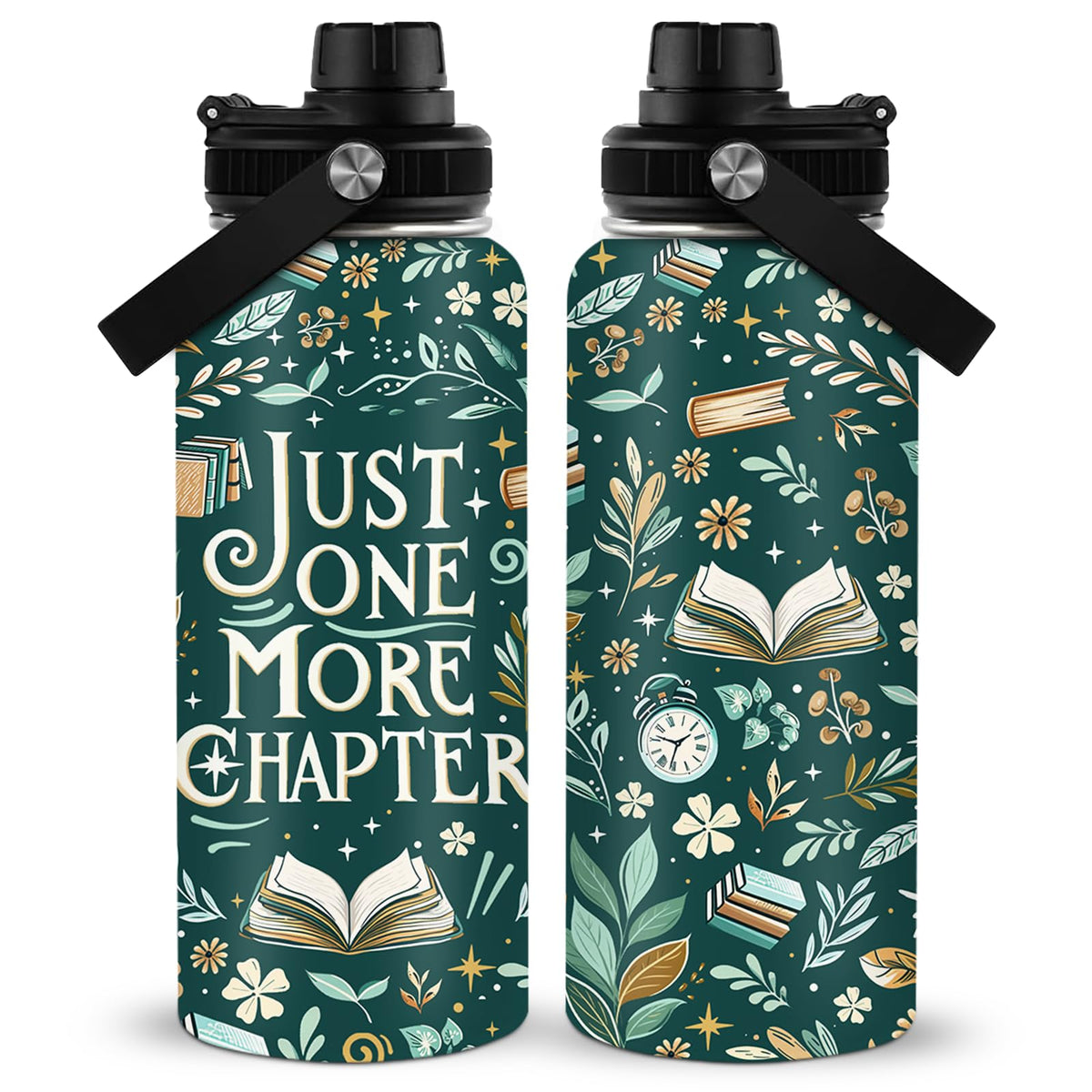 RHONGE Reading Water Bottle 32oz with green pattern for stylish hydration on the go