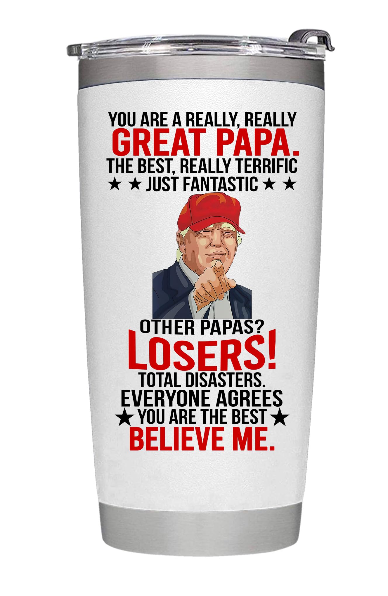 RHYTHMHEART 20oz white tumbler for Christmas papa gifts, portable and gift-ready.