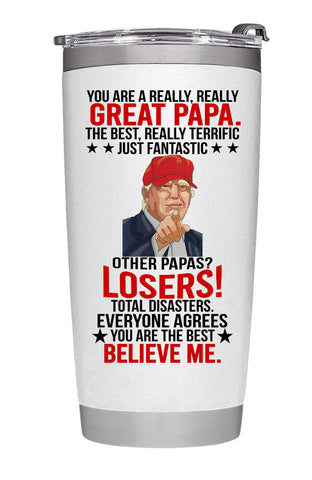 RHYTHMHEART 20oz white tumbler for Christmas papa gifts, portable and gift-ready.
