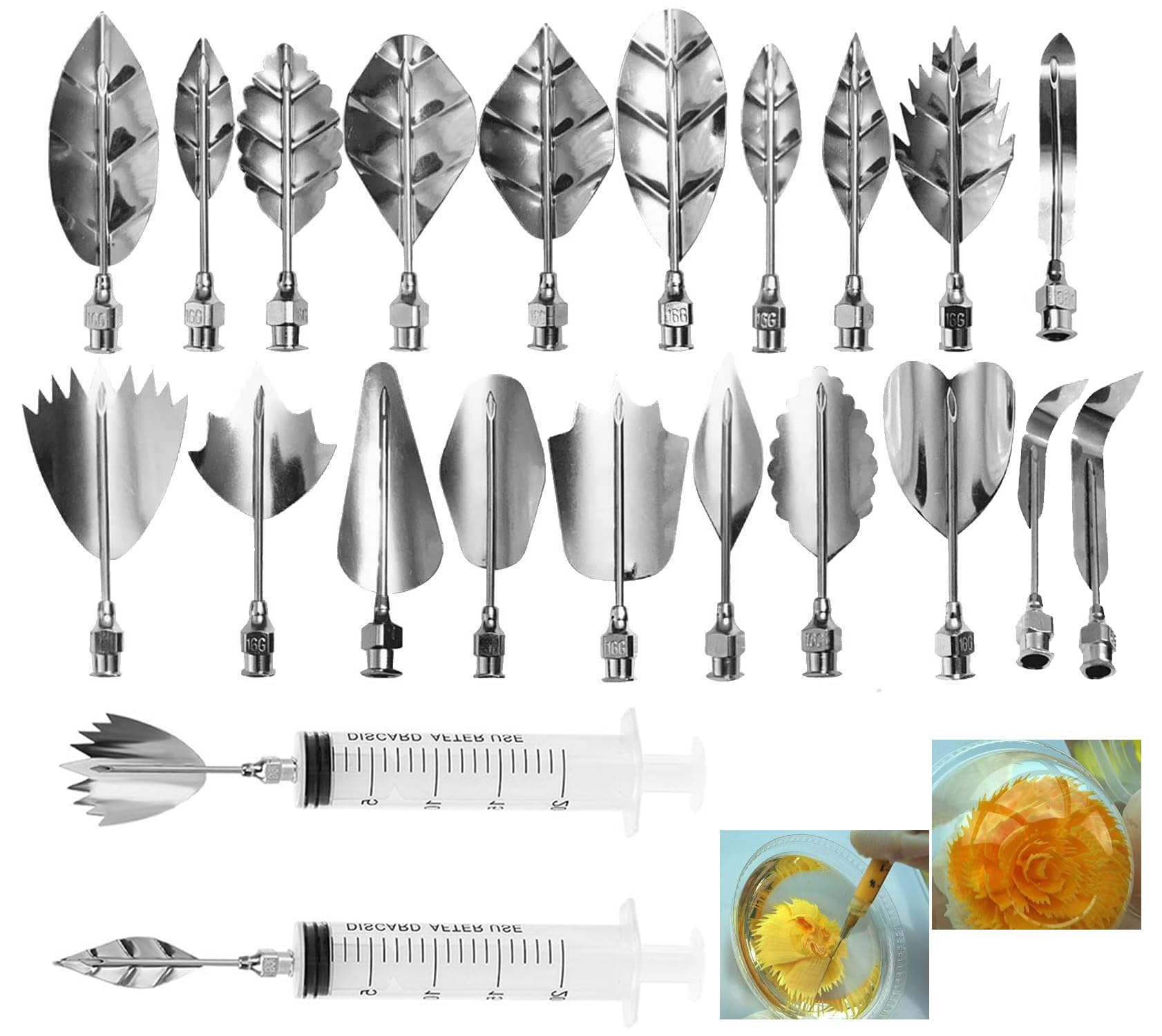 Riavzau 22Pcs stainless steel gelatin tools for versatile 3D flower decorations.
