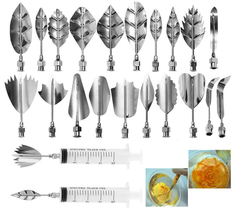 Riavzau 22Pcs stainless steel gelatin tools for versatile 3D flower decorations.