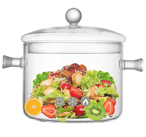 Riavzau glass cooking pot with cover for easy soup preparation and visibility.
