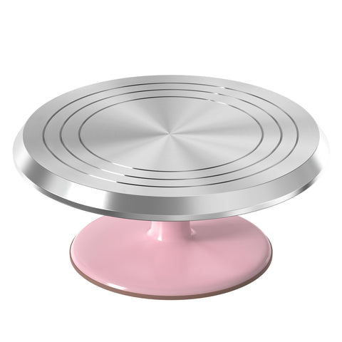 Riccle pink 12-inch aluminium cake turntable with a stable base for smooth decorating.