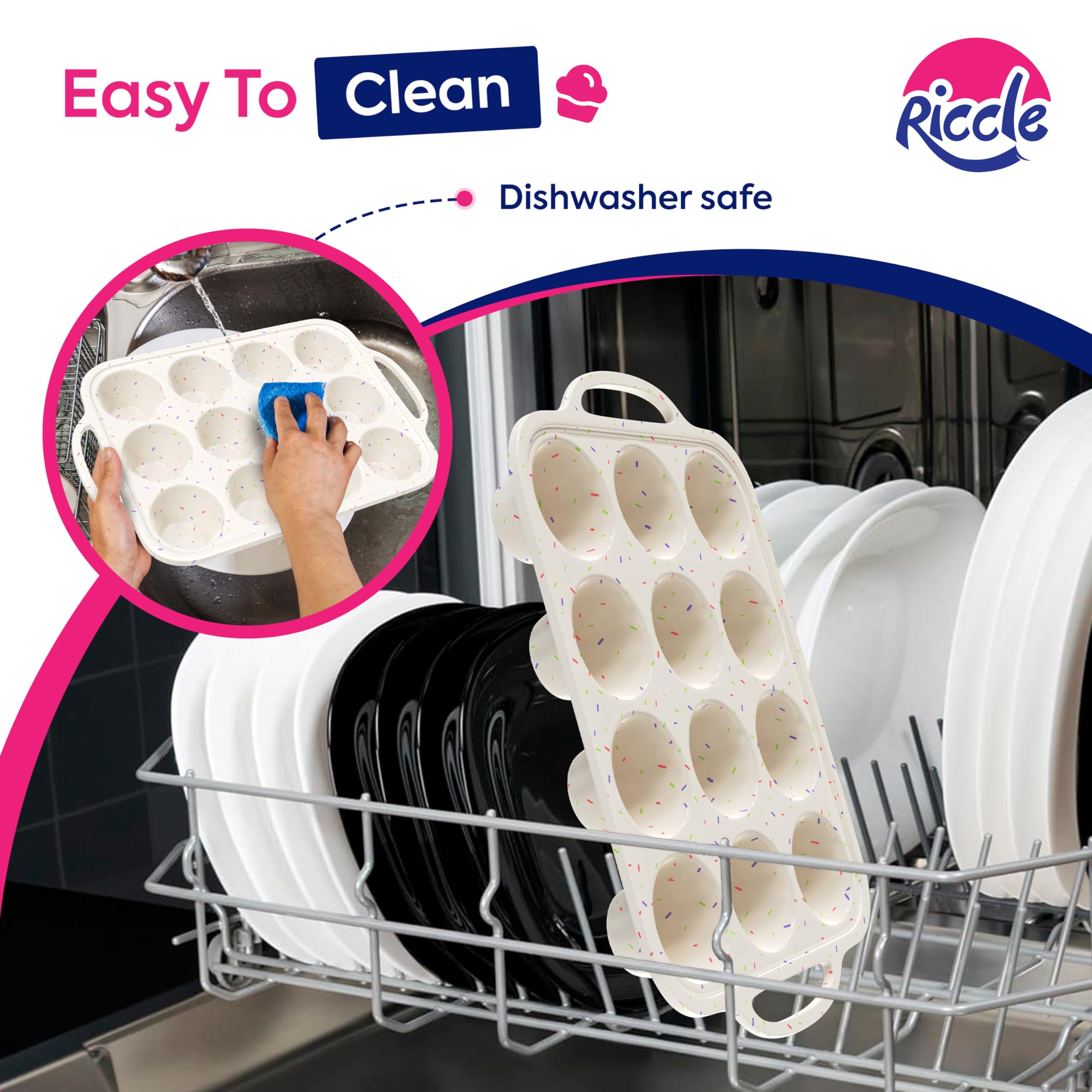 RICCLE 12-cup muffin pan fits standard cupcake liners