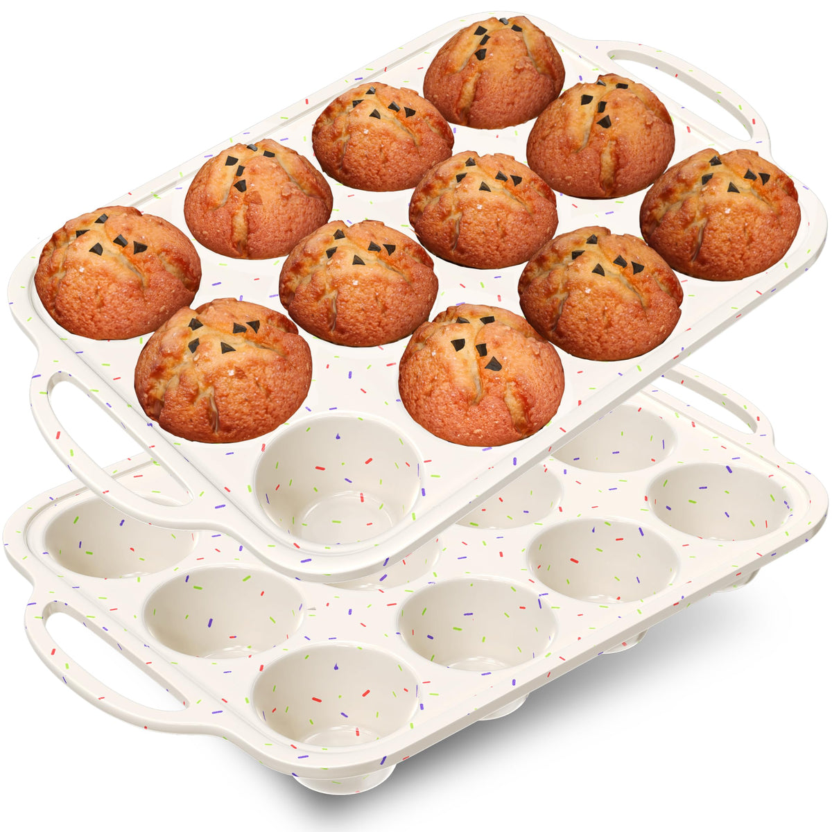 RICCLE silicone muffin pan with metal-reinforced frame for stable oven transfers