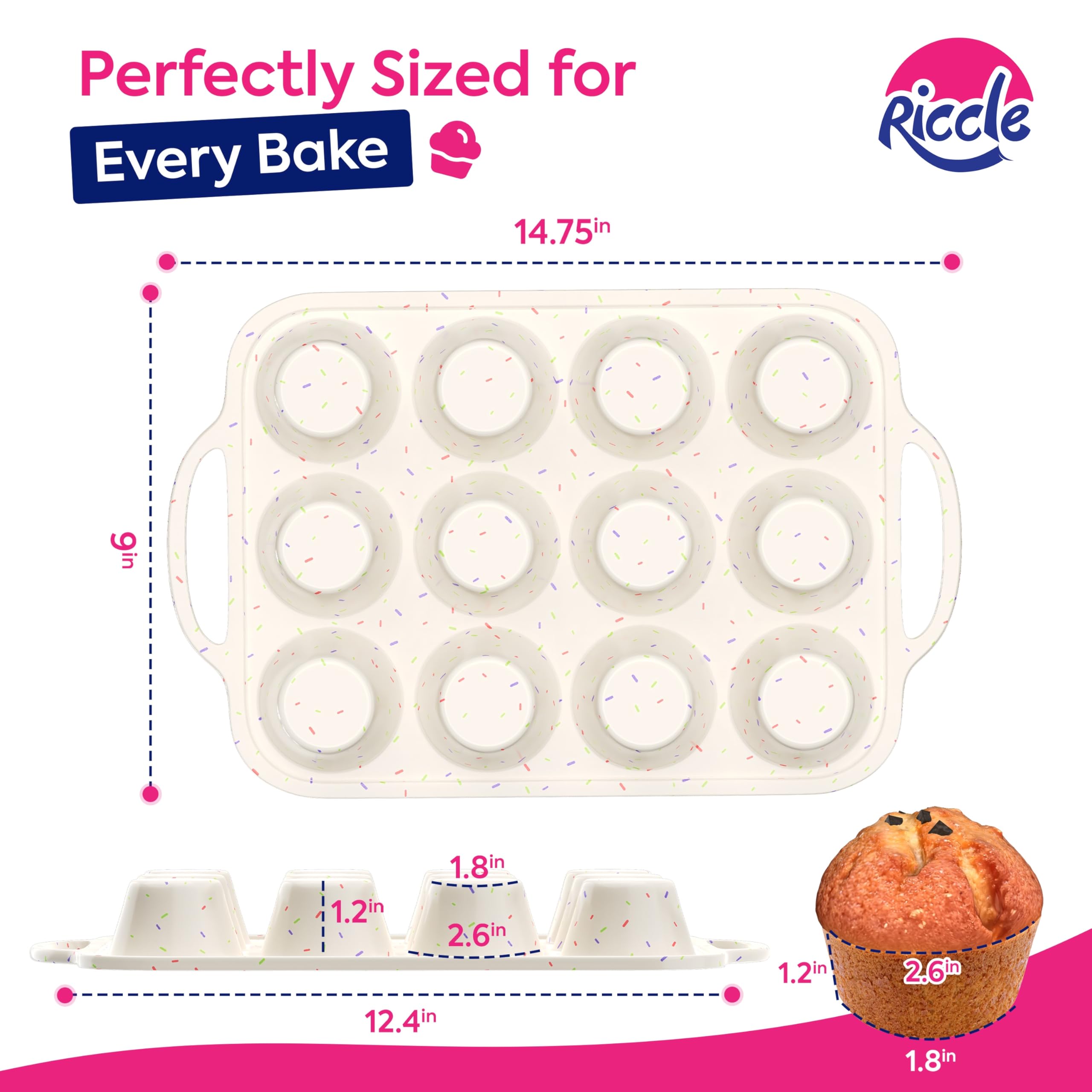 RICCLE nonstick silicone muffin pan for easy muffin release