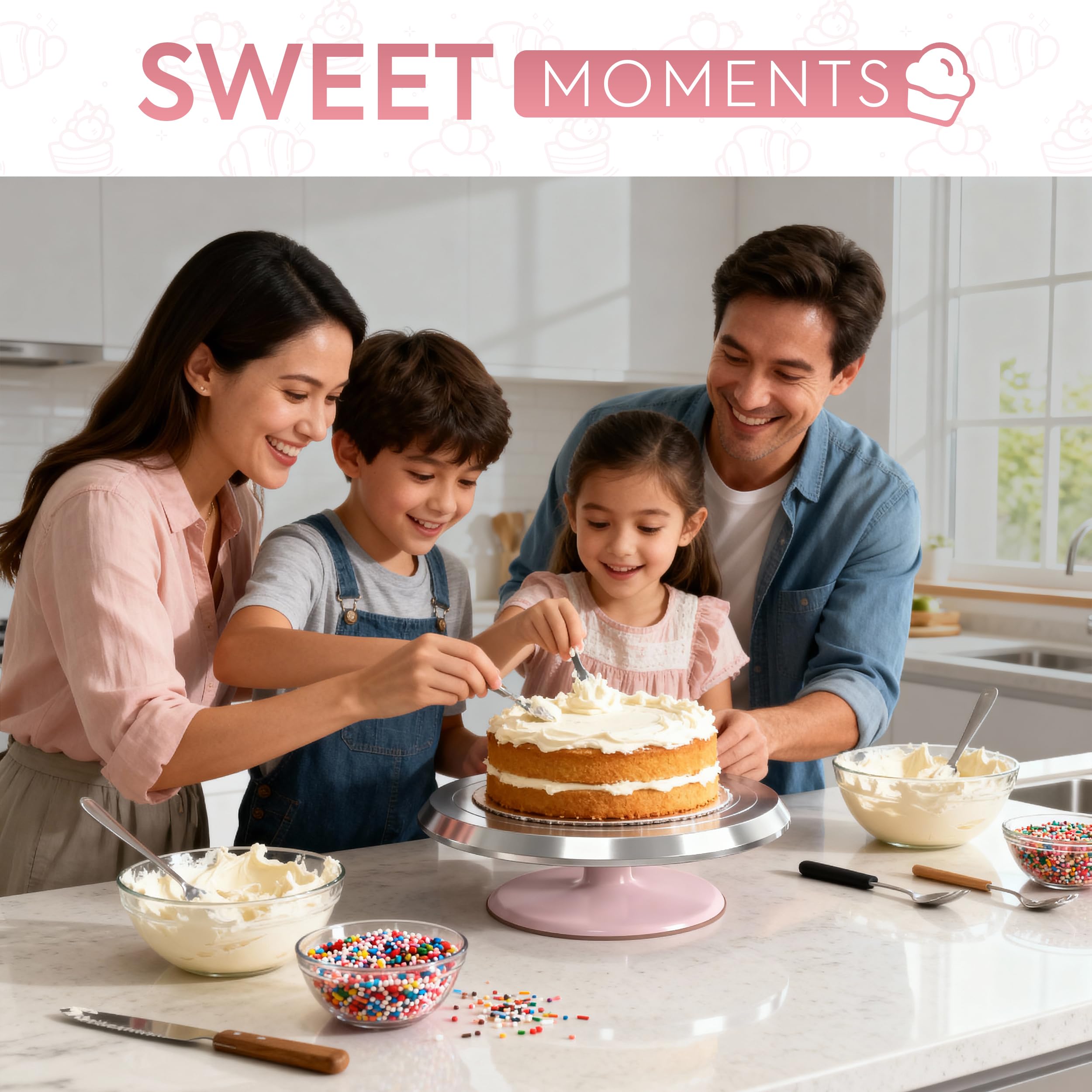 Riccle sturdy aluminium base supports cakes on any countertop during decoration.
