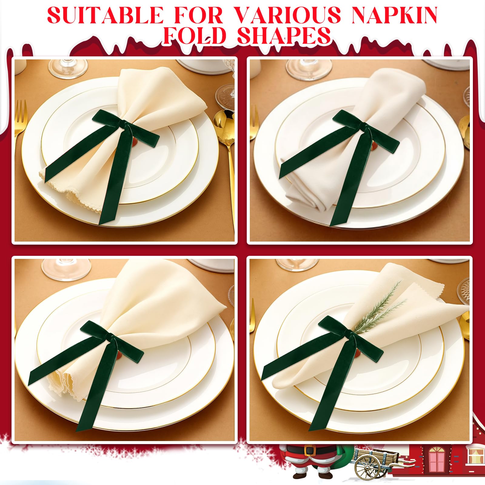 Riceshoot dining table set with velvet bow napkin rings