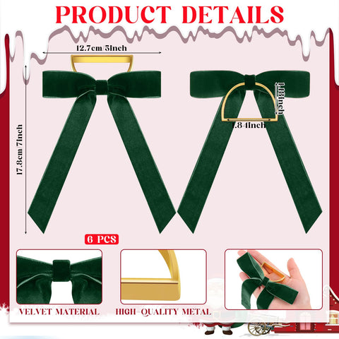 Close-up of green velvet bow on gold semicircle ring, durable and reusable