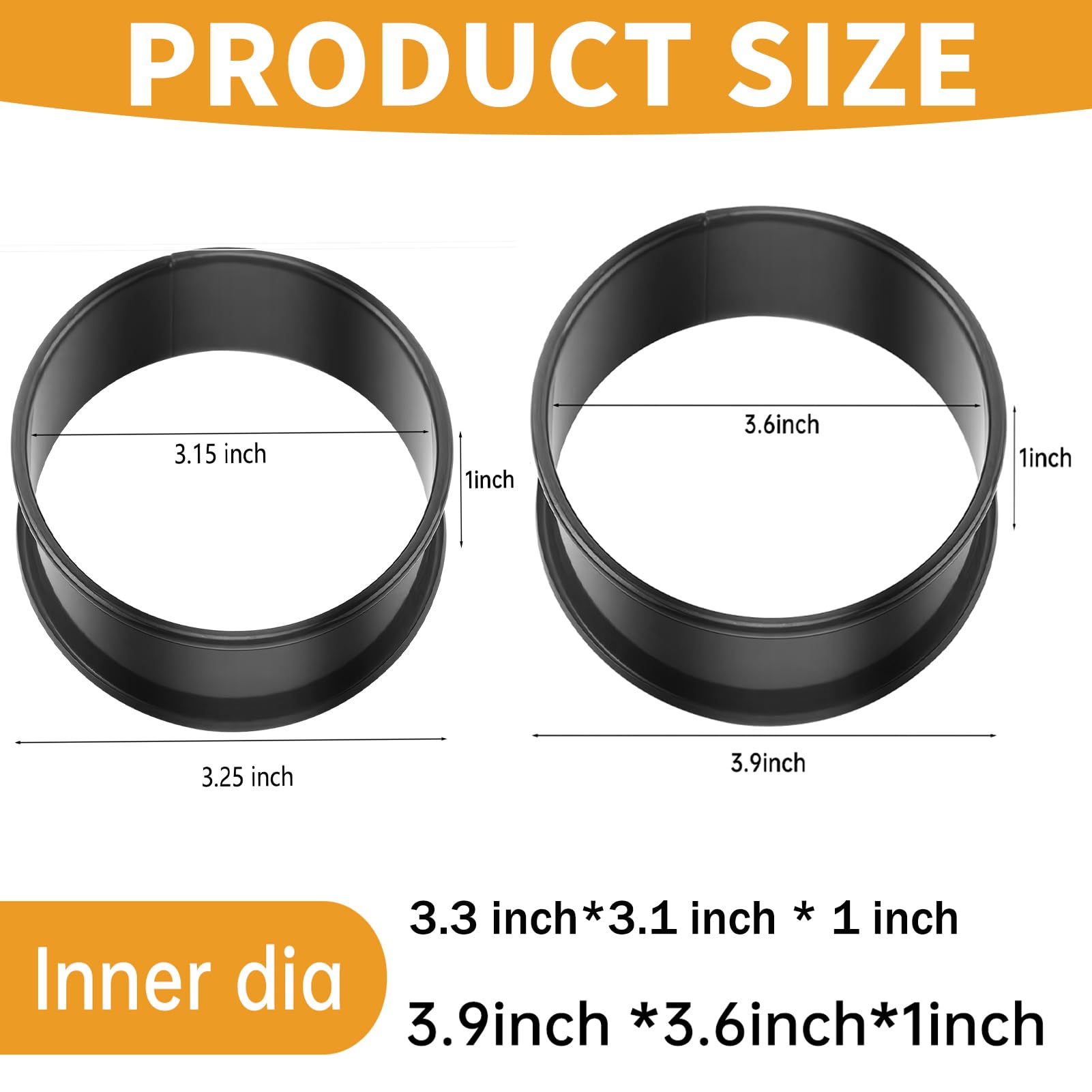 RICHSC-PAN crumpet rings three-point-three-five-inch outer diameter for uniform rounds.