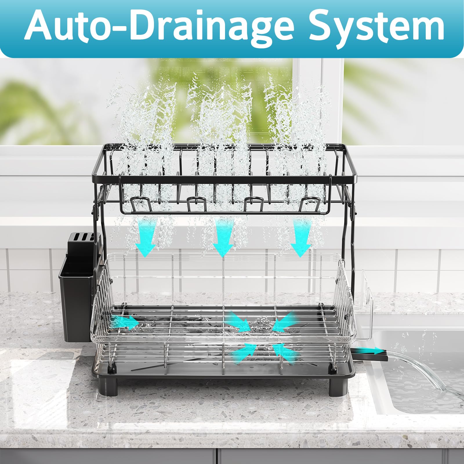 Ricobes dish drying rack drainboard channels water toward the sink for a dry surface