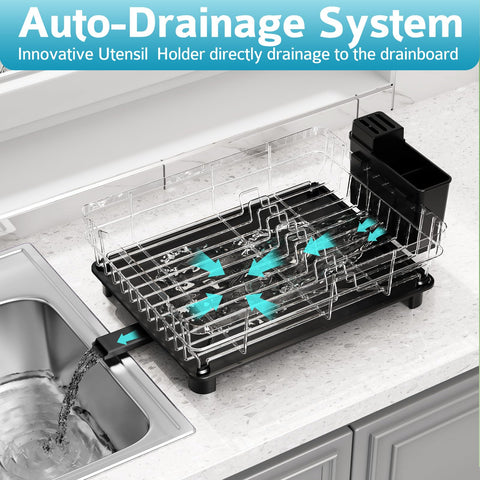 Ricobes dish rack with drainboard channels water efficiently to the sink.
