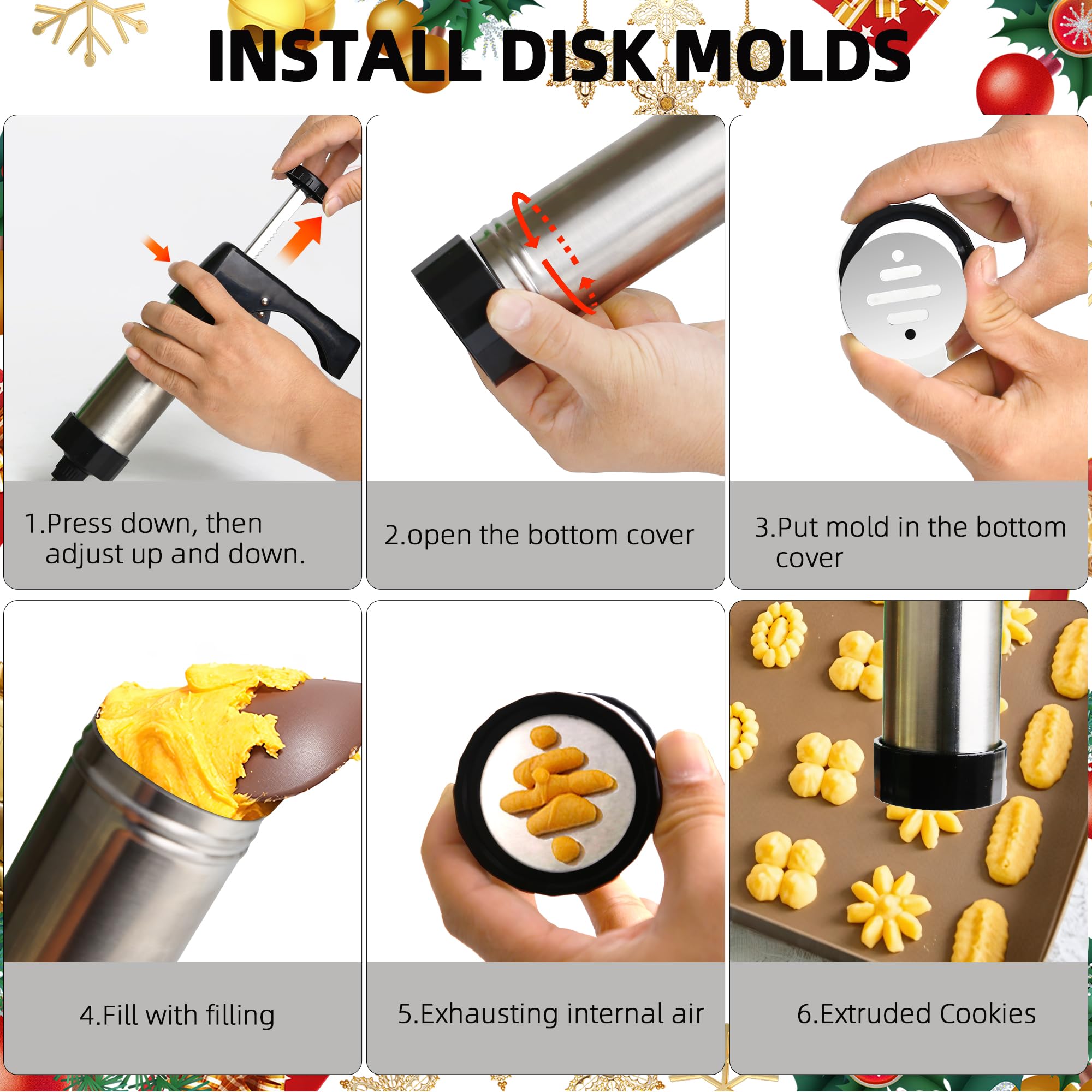Ridanstian Spritz cookie press kit with discs collection demonstrates versatile shapes for cookies.
