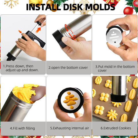 Ridanstian Spritz cookie press kit with discs collection demonstrates versatile shapes for cookies.