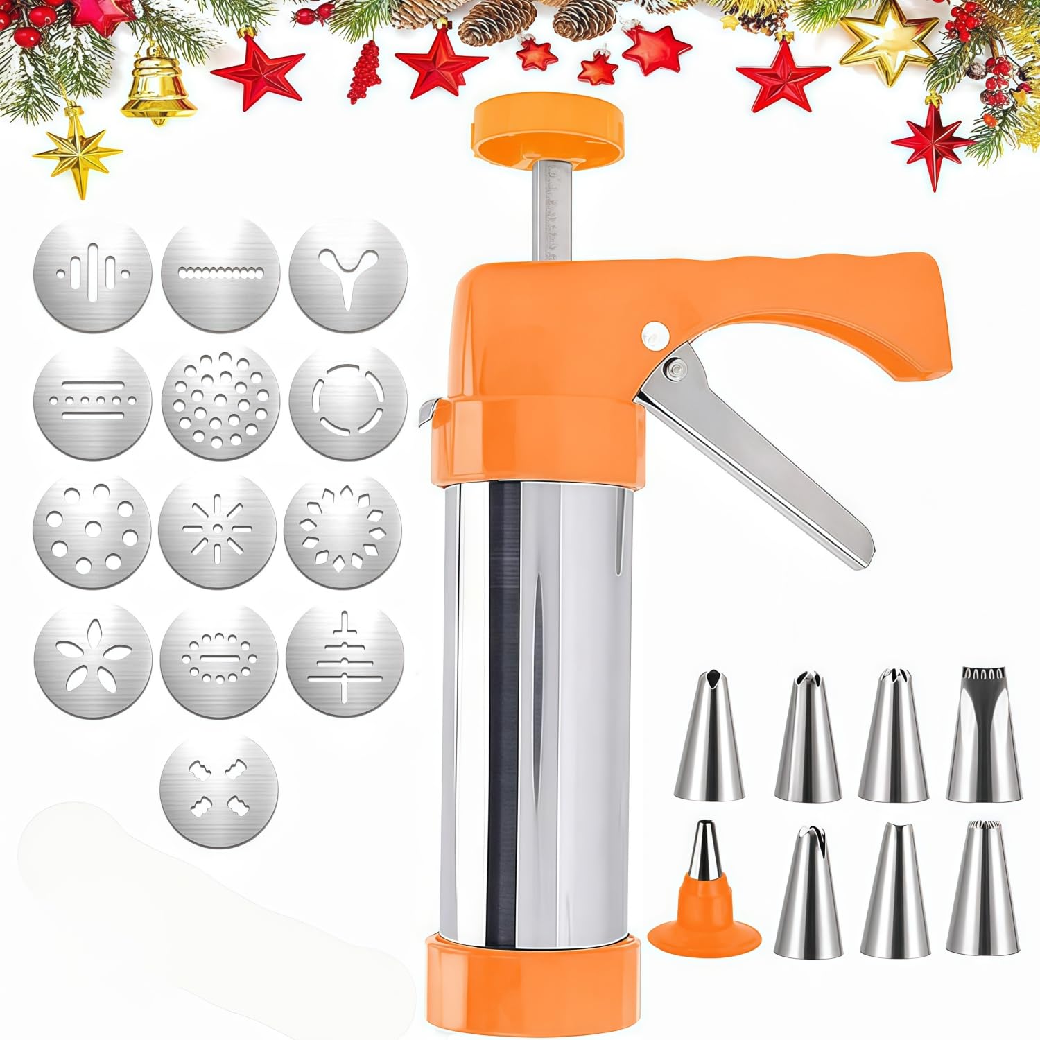 Ridanstian Spritz Cookie Press Kit on counter with durable stainless steel build