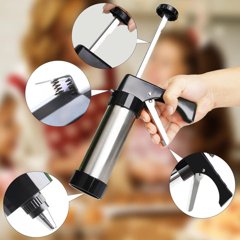 Ridanstian Spritz cookie press metal body emphasizes rust-resistant design.