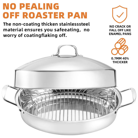 RIDGEPOLE oval roaster in stainless steel for even cooking and juicy results.