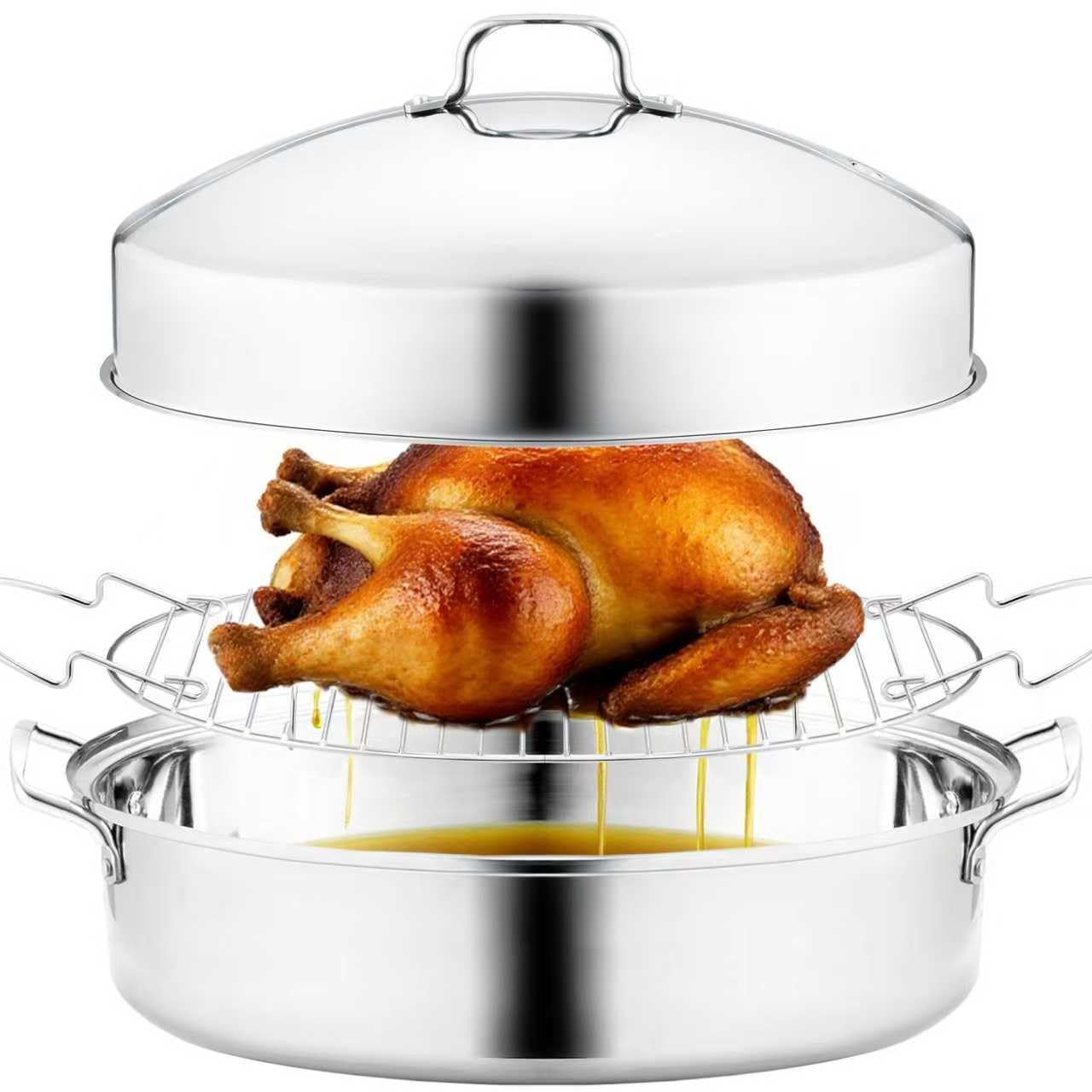 RIDGEPOLE 22-inch roasting pan with rack showing ample capacity for large birds.