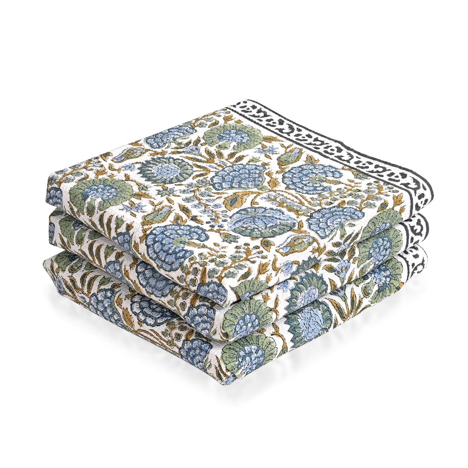 Ridhi asparagus green hand-block print towel close-up weave showing premium cotton absorbency.