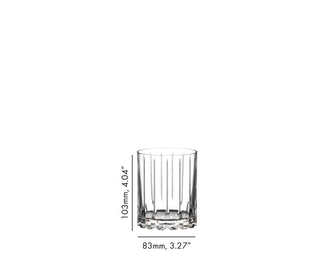 Riedel DSG double rocks glass in use with large format ice and spirits