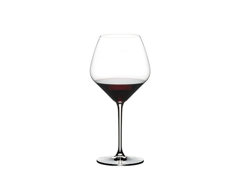 Riedel Extreme Pinot Noir glass emphasizes plum and peat notes during tasting.