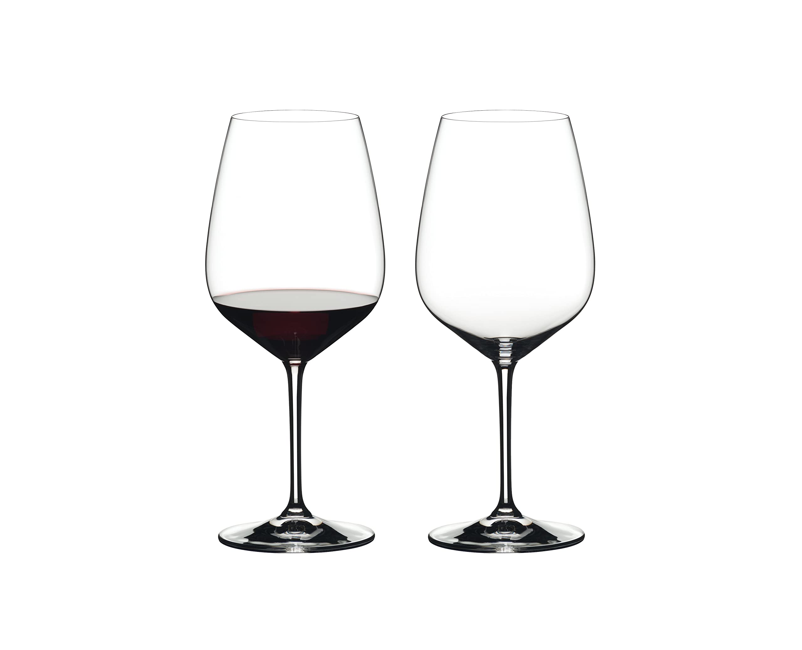 Riedel Heart to Heart Cabernet glass, front view, highlighting its diamond shape for red wine finesse.