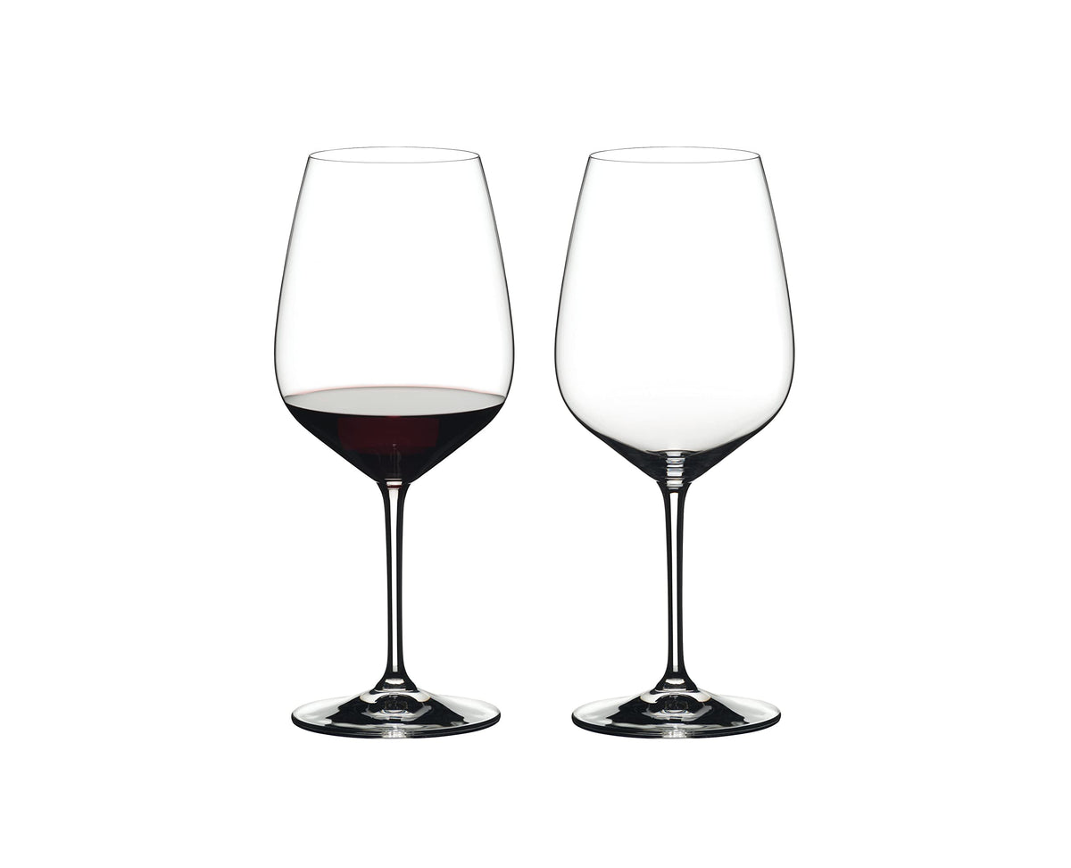 Riedel Heart to Heart Cabernet glass, front view, highlighting its diamond shape for red wine finesse.