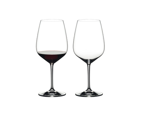 Riedel Heart to Heart Cabernet glass, front view, highlighting its diamond shape for red wine finesse.