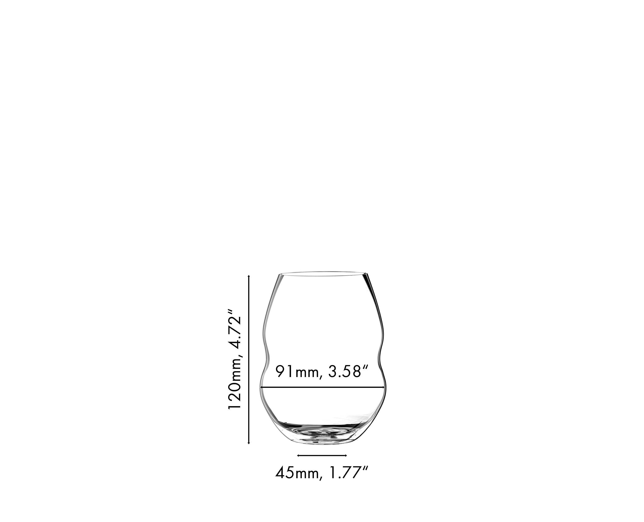 Riedel Swirl red wine glass detail showing grooves aiding wine circulation.