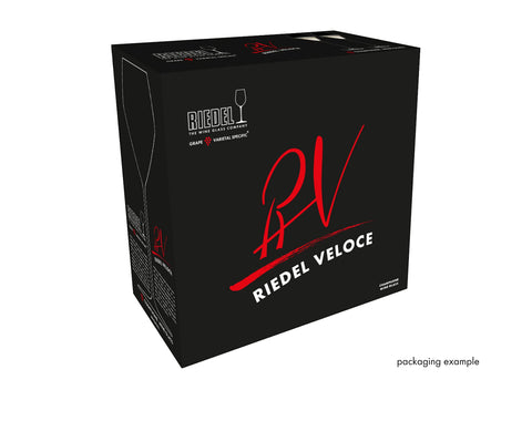 Riedel Veloce champagne glass dishwasher-safe icon demonstrates easy cleanup.