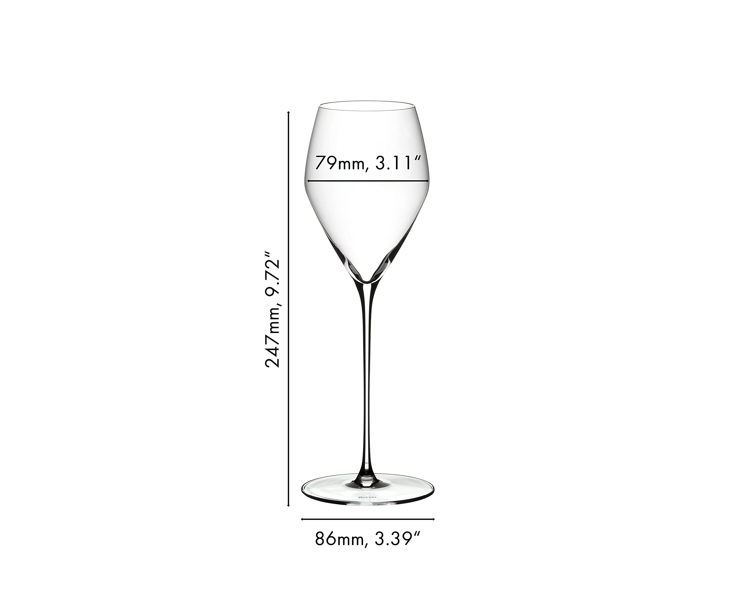 Riedel Veloce champagne glass pack-shot communicates value of two glasses.