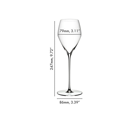 Riedel Veloce champagne glass pack-shot communicates value of two glasses.