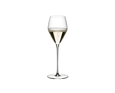 Riedel Veloce champagne glass stem detail showcases refined craftsmanship and balance.